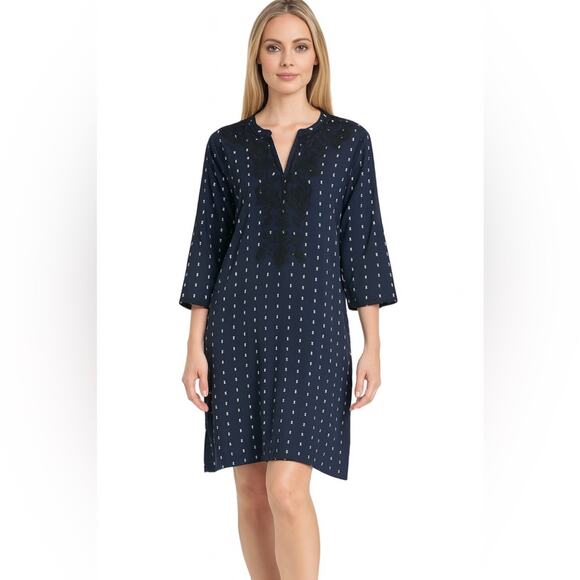 Roller Rabbit Navy Embroidered Cotton Mini Dress Women's Small - Picture 8 of 8